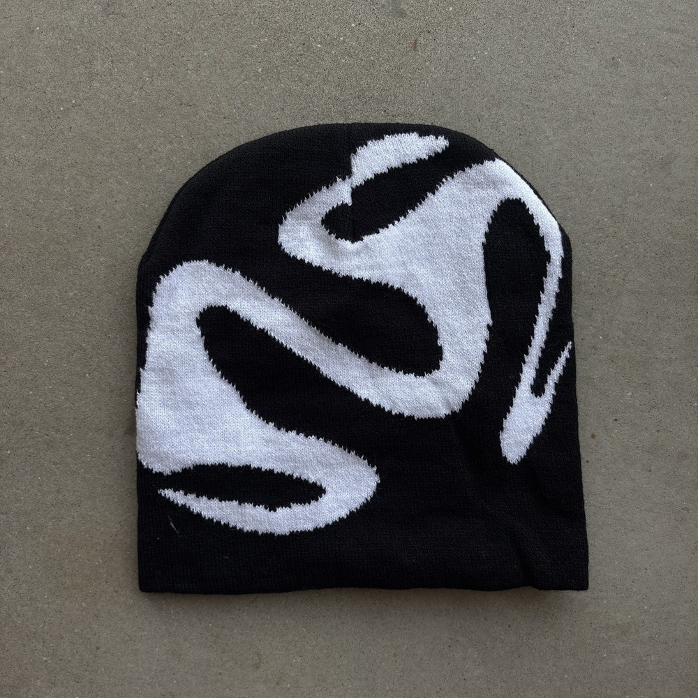 Y2K  Style Gothic Skate Beanie Hat Knit Black Grunge Punk Streetwear Skull Cap